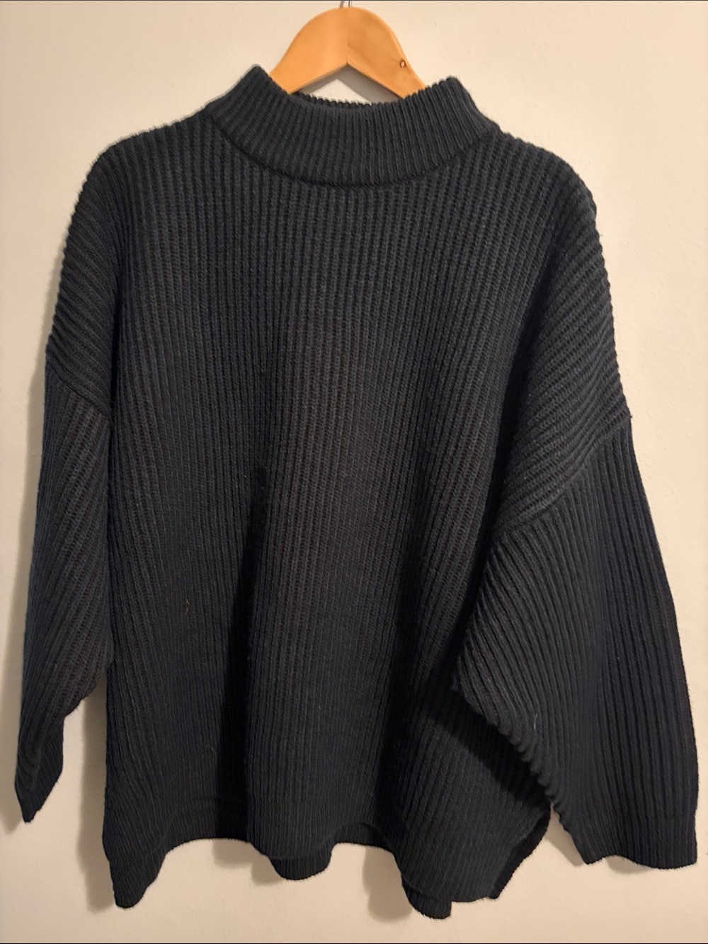 Topshop Navy Ribbed Mock Neck Sweater
